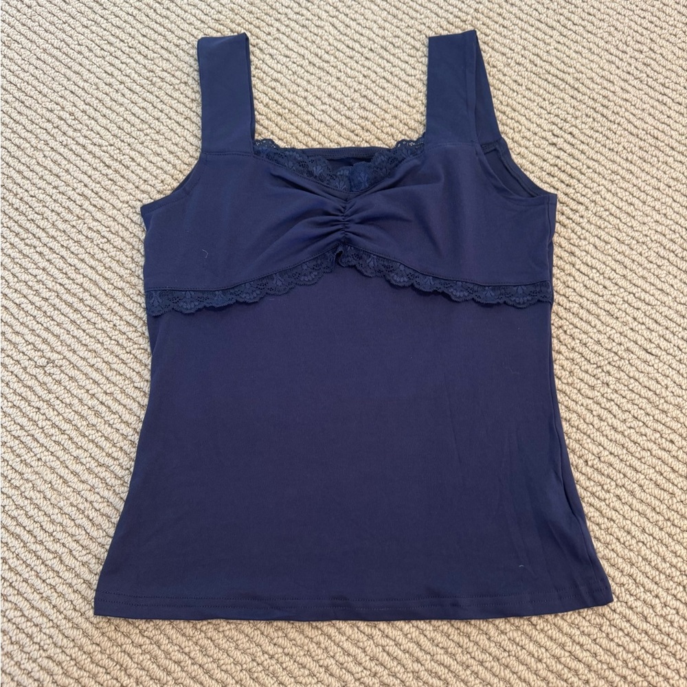 SHEIN Blue Ruched Ruffled Sleeveless Tank Top